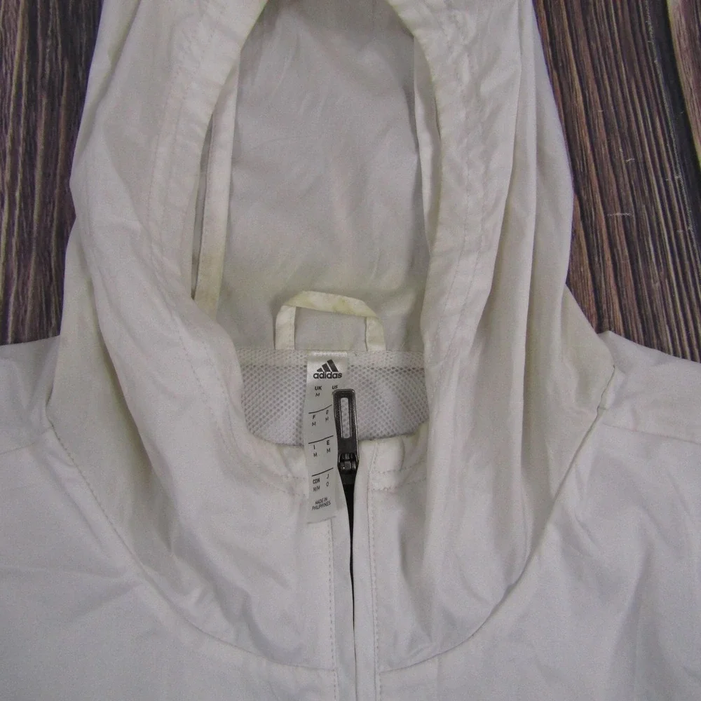 Adidas Jacket Mens M Black White Hooded Full Zip Windbreaker Colorblock Running